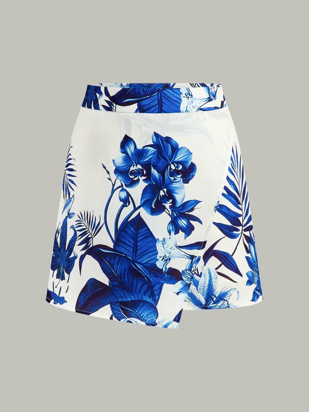 Commense White Shorts with Blue Tropical Floral Print